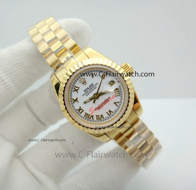 Copy Rolex Datejust Rolex Datejust Gold White Face Watch 26mm La